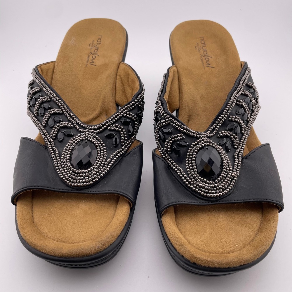 Natural Soul Women Black Wedge Sandals Embellished Size 10M‎ - Picture 7 of 8